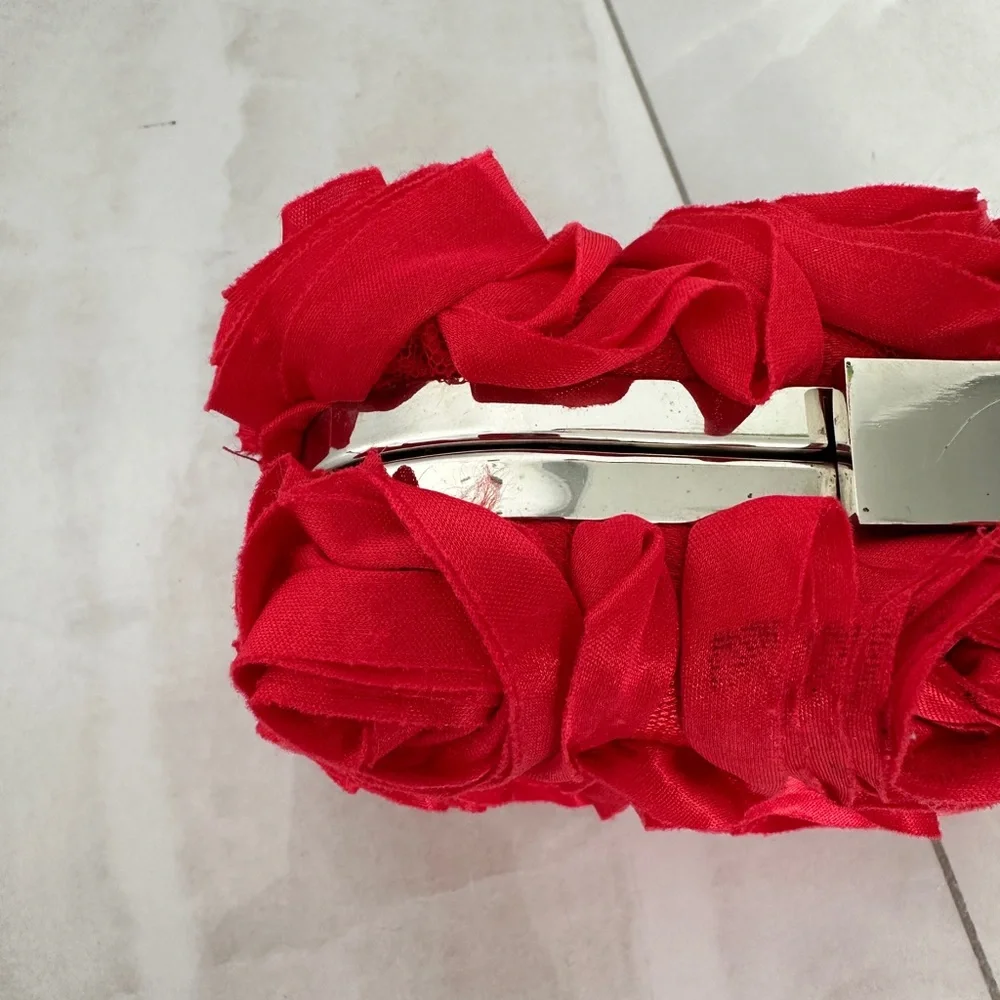 Red Floral Evening Bag with Chain Strap
